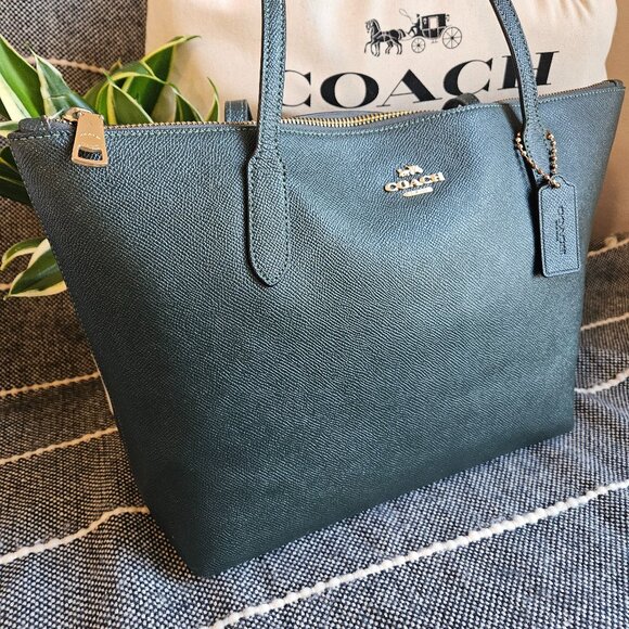 Coach Crossgrain Zip Tote, 4454, Amazon Green
